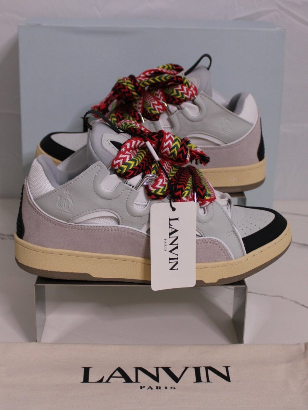 Lanvin White Curb Sneakers Multicolor Laces Men's US 9.5 EU43